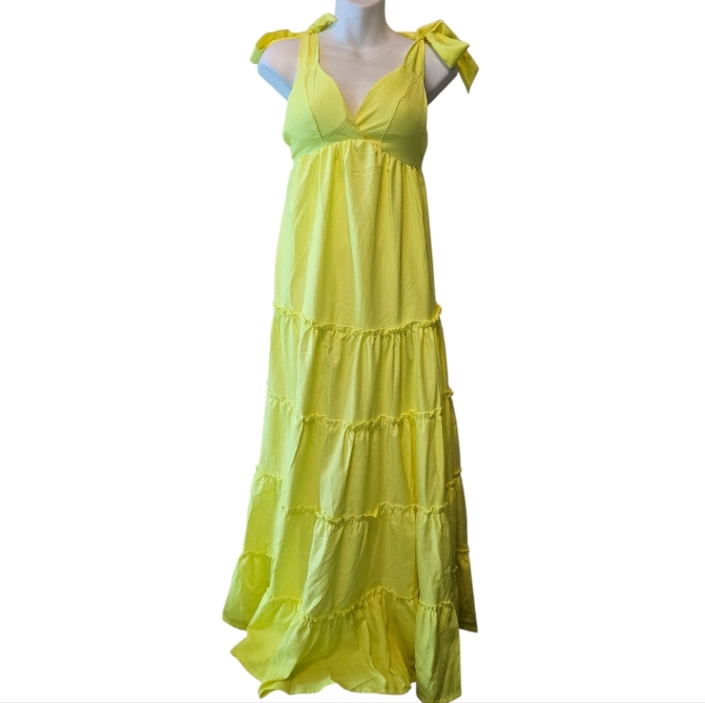 Yellow Halter Maxi Dress open back Sz.S/M